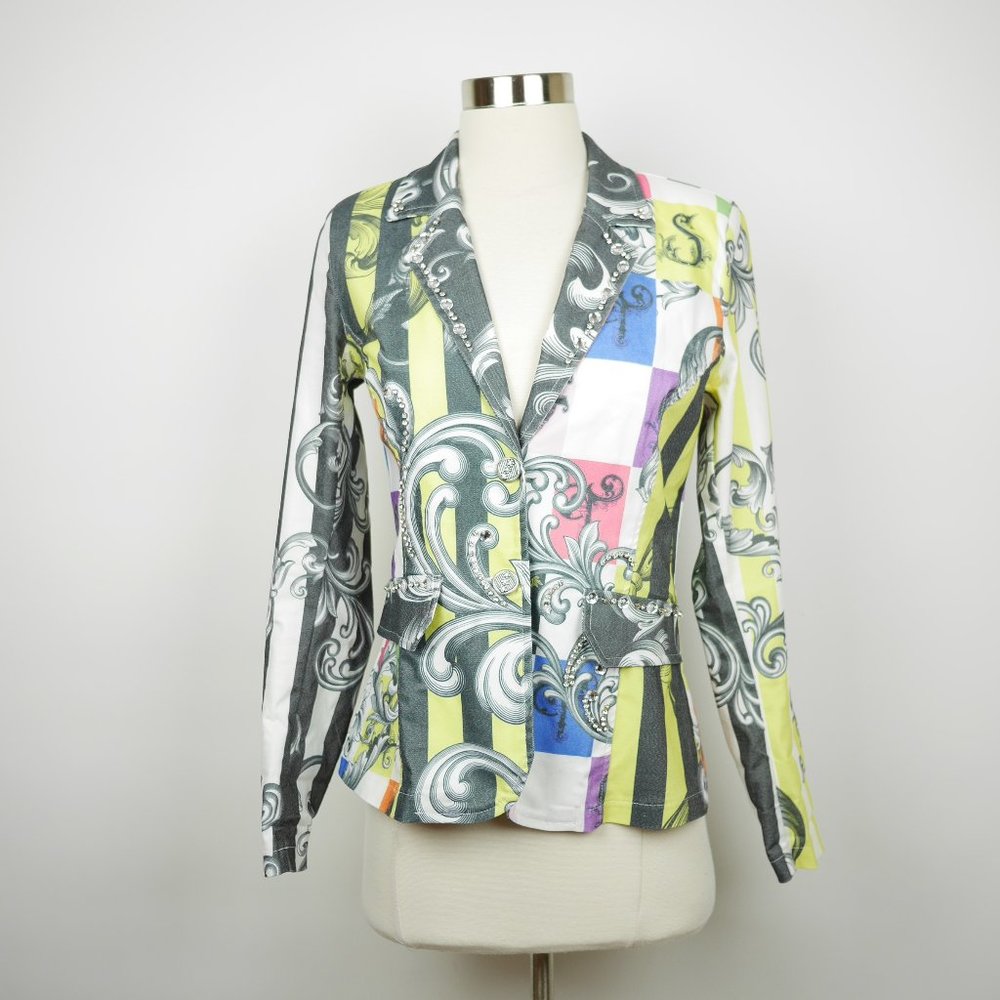 NICE ISTANBUL Women's S - Yellow & gray long sleeve blazer jacket jeweled beads